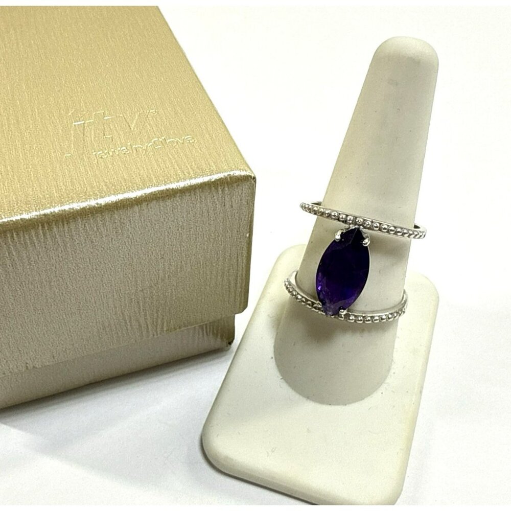 JTV Amethyst Ring Sterling Silver Purple WIDE Marquis size 9.5 Modern Geometric